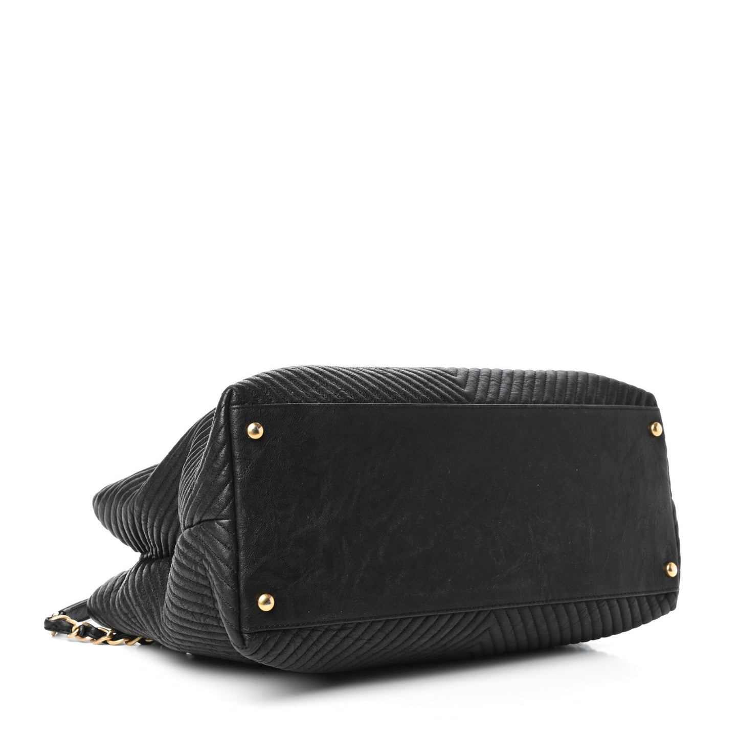 Wrinkled Lambskin Chevron Quilted Surpique Tote Black