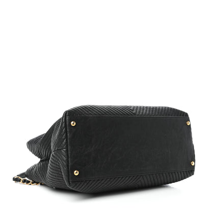 Chanel Wrinkled Lambskin Chevron Quilted Surpique Tote Black 4 of 9