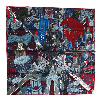 Hermes Silk Animapolis Scarf 90 Bordeaux Bleu Rouge 1 of 3