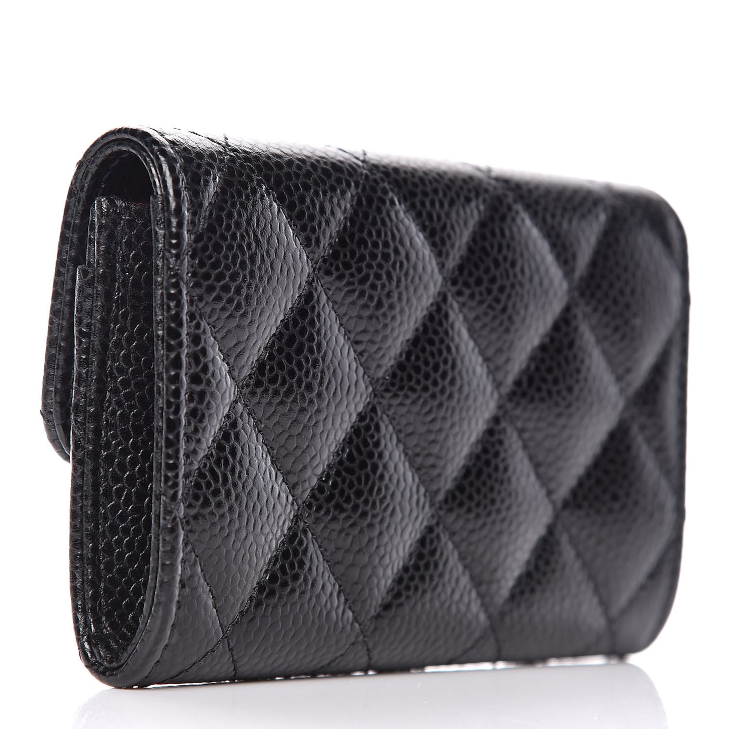 Caviar Quilted Flap Card Holder Black