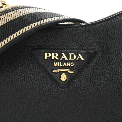 Prada Vitello Daino Soft Zippered Hobo Shoulder Bag Black 8 of 10
