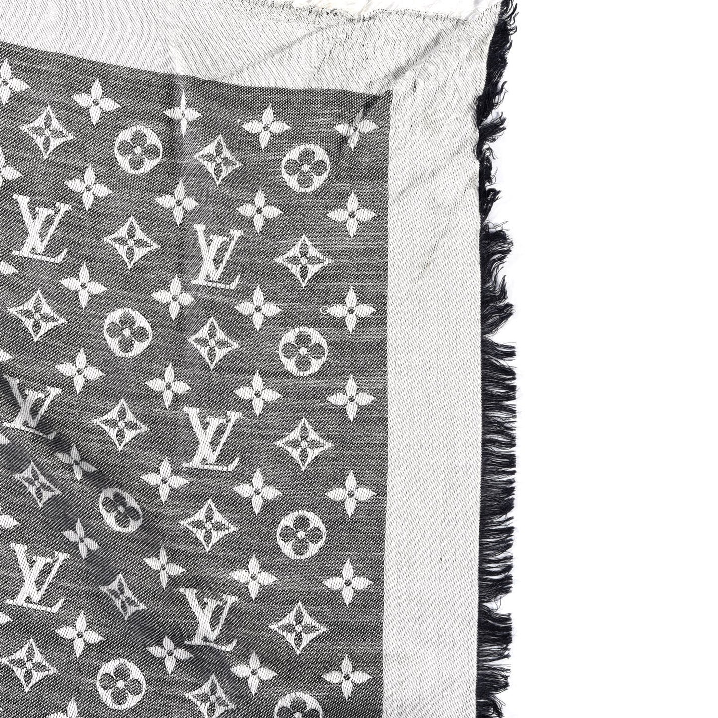 Silk Wool Monogram Denim Shawl Black