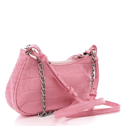 Balenciaga Extra Supple Calfskin Crocodile Embossed Le Cagole Mini Purse With Chain Sweet Pink 3 of 11