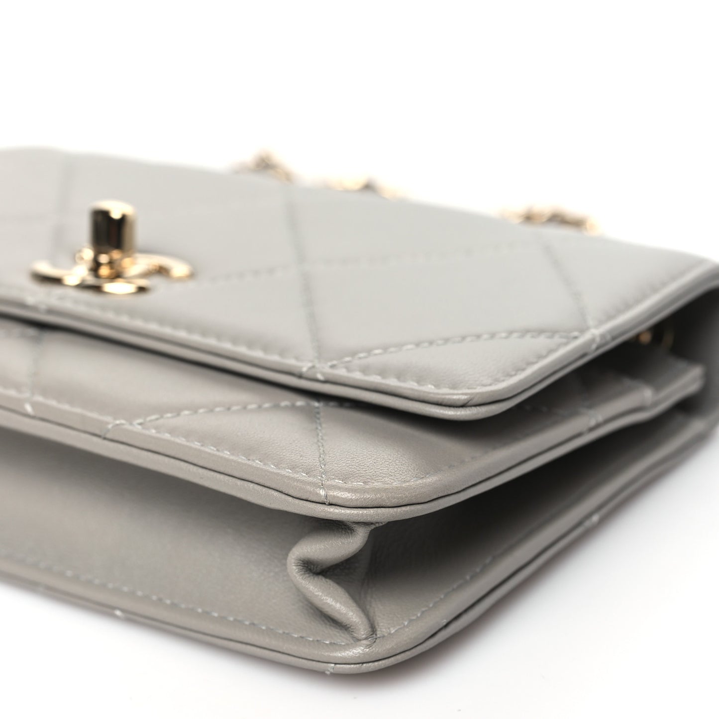 Lambskin Quilted Trendy CC Wallet On Chain WOC Grey