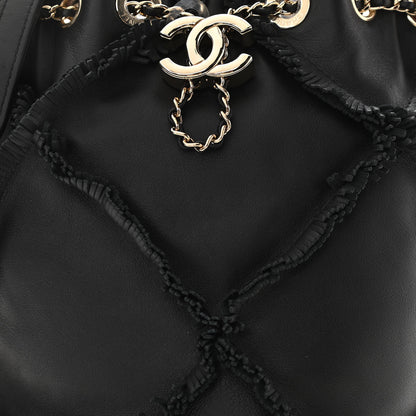 Chanel Lambskin Quilted Fringe CC Chain Bucket Drawstring Bag Black 8 of 10