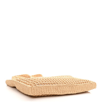 Prada Yarn Raffia Effect Crochet Logo Embroidered Tote Bag Naturale 4 of 9