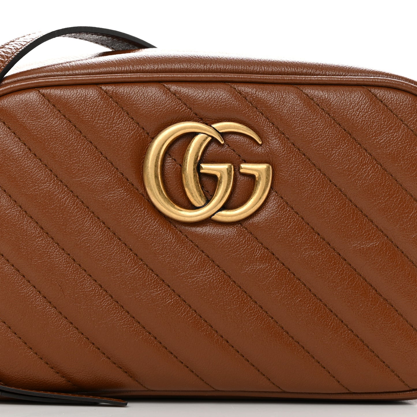 Glazed Calfskin Matelasse Diagonal Small GG Marmont Chain Shoulder Bag Cuir