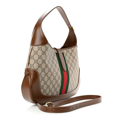 Gucci GG Supreme Monogram Azalea Calfskin Web Medium Jackie 1961 Hobo Beige Ebony Brown Sugar 3 of 10