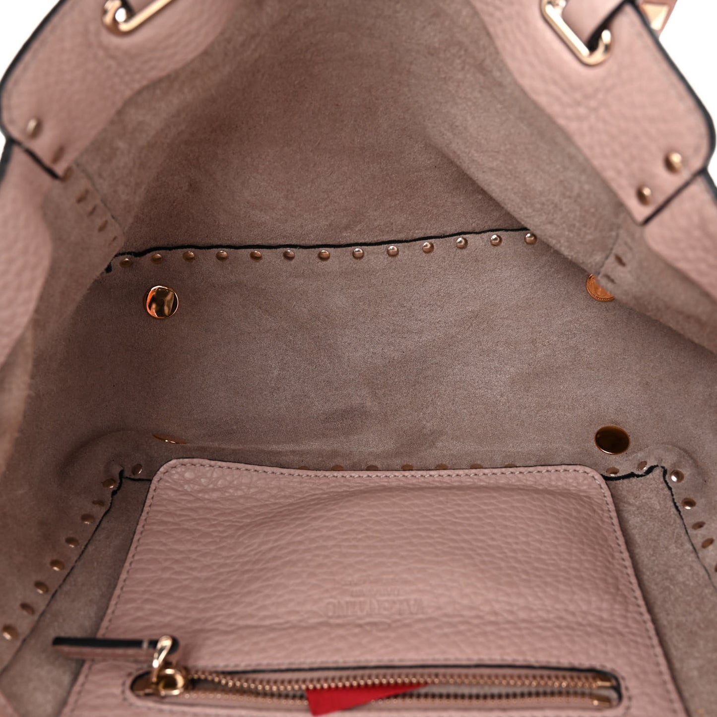 Grained Calfskin Small Rockstud Tote Poudre