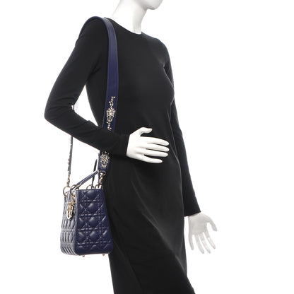 Christian Dior Lambskin Cannage Medium Lady Dior Crystal Strap Blue 2 of 9