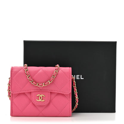 Chanel Caviar Quilted Flap Card Holder On Chain Pink 14 of 14