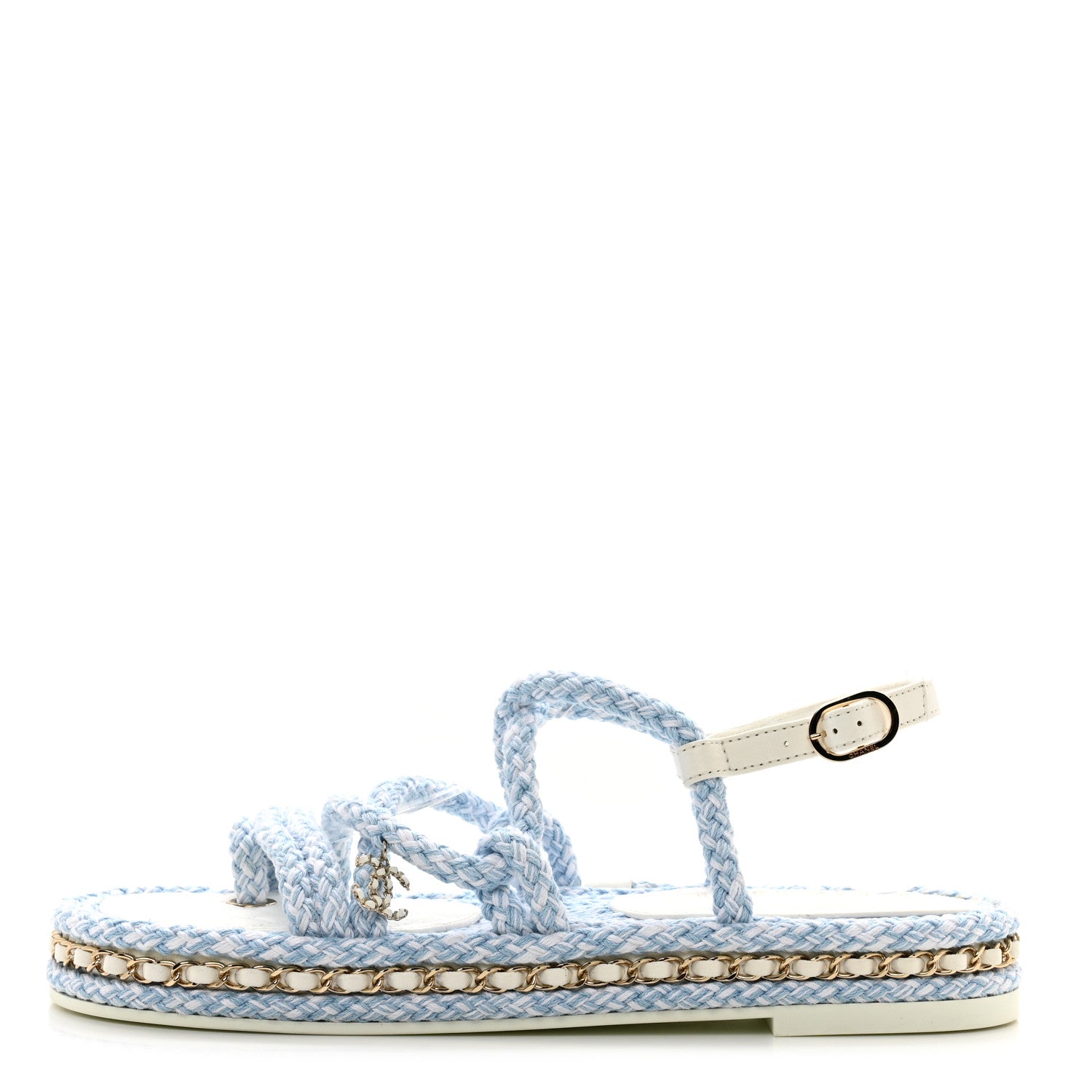 Chanel Lambskin Cord Chain CC Sandals 40 Blue White 1 of 9