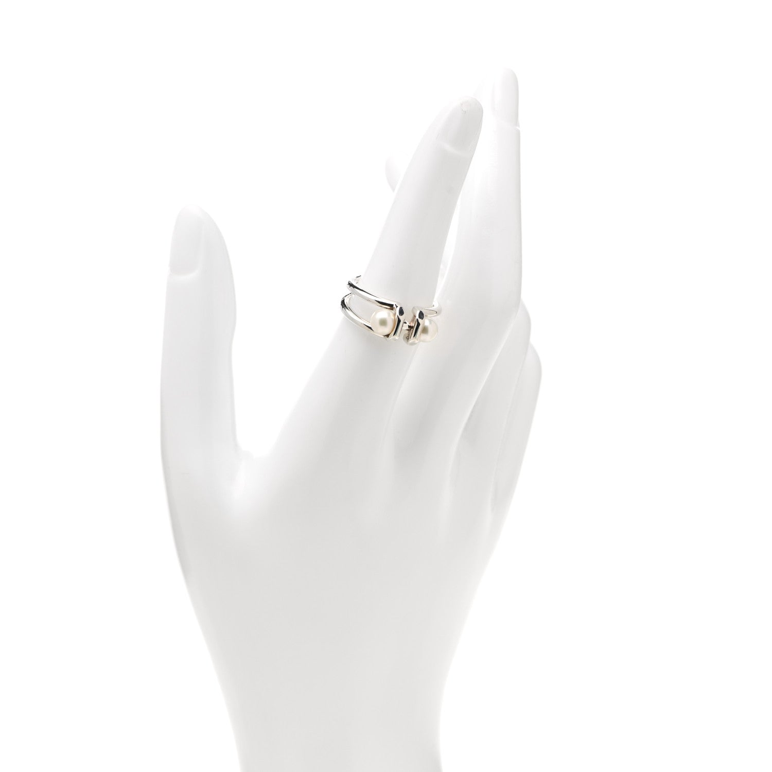 Tiffany Sterling Silver Pearl HardWear Double Pearl Ring 54 7 2 of 4