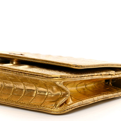 Chanel Metallic Calfskin Crocodile Embossed Cocodile Wallet On Chain WOC Gold 10 of 11