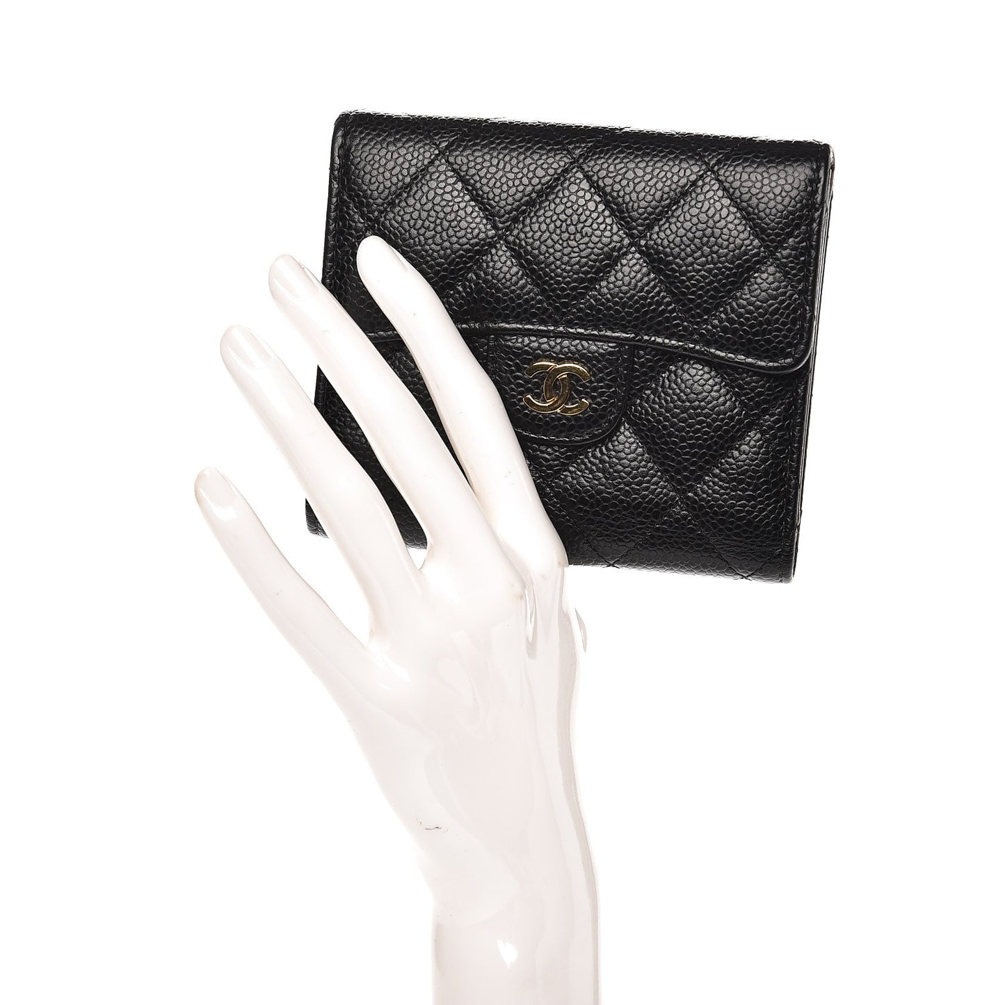 Caviar Quilted Compact Flap Wallet Black