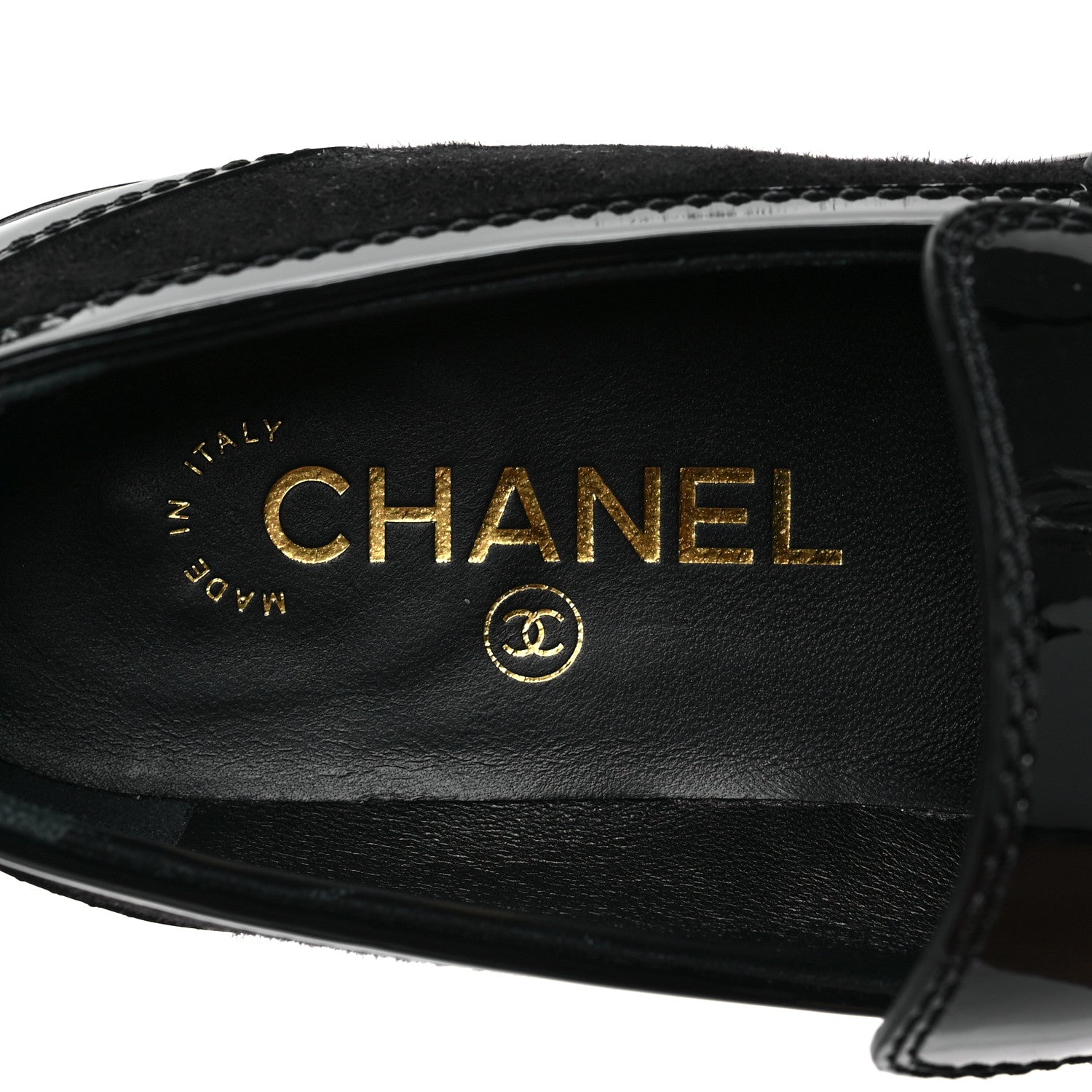 Chanel Patent Calfskin Suede Kidskin CC Mocassin Loafers 37 Black 7 of 8