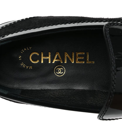 Chanel Patent Calfskin Suede Kidskin CC Mocassin Loafers 37 Black 7 of 8
