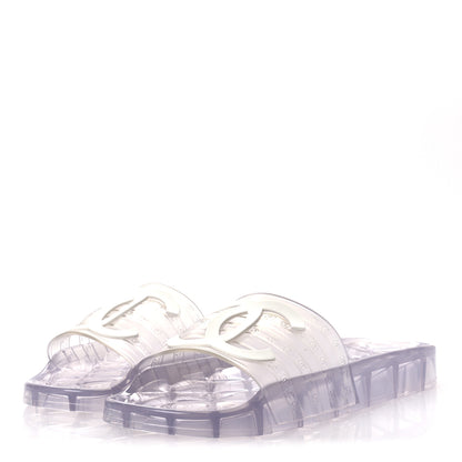 Chanel PVC Transparent CC Flat Slide Sandals 38 White 4 of 11