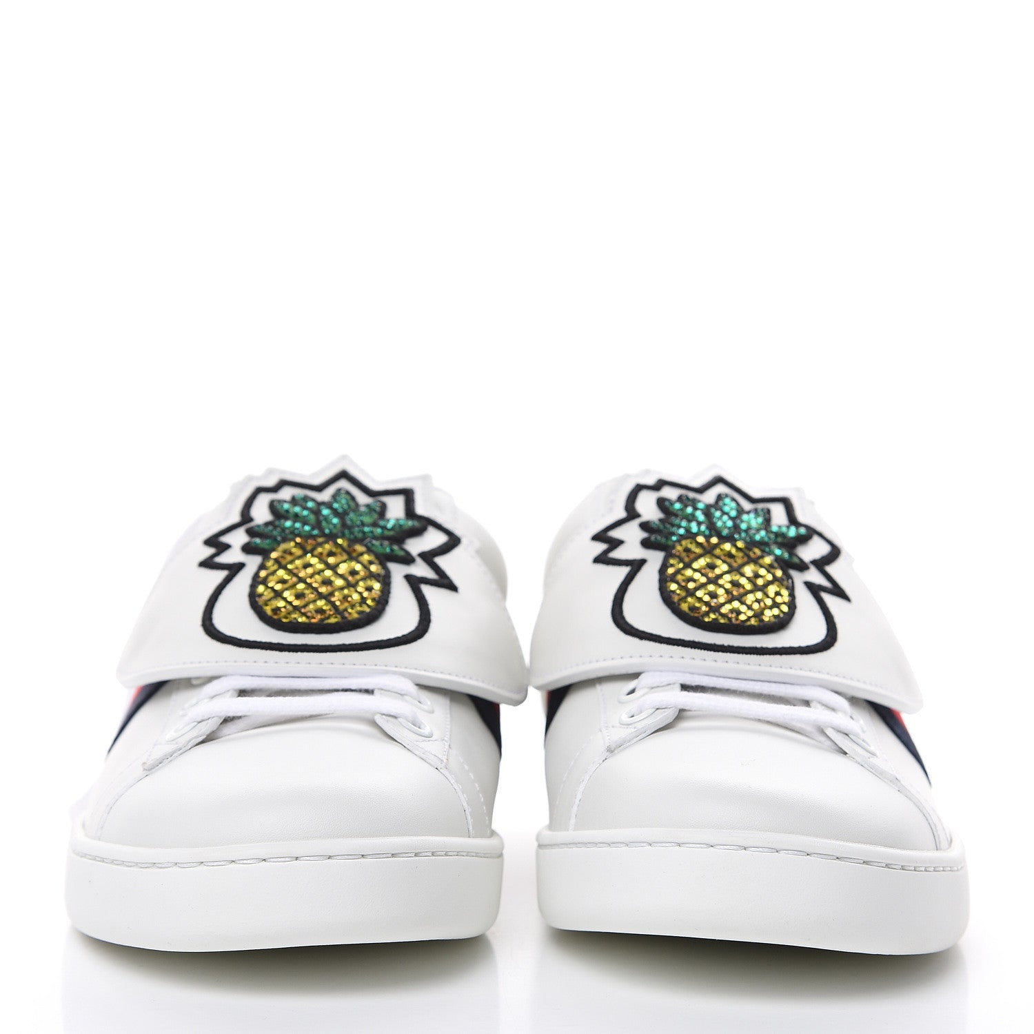 Gucci Calfskin Ayers Crystal Web Womens New Ace Pineapple Sneakers 40 White 2 of 10