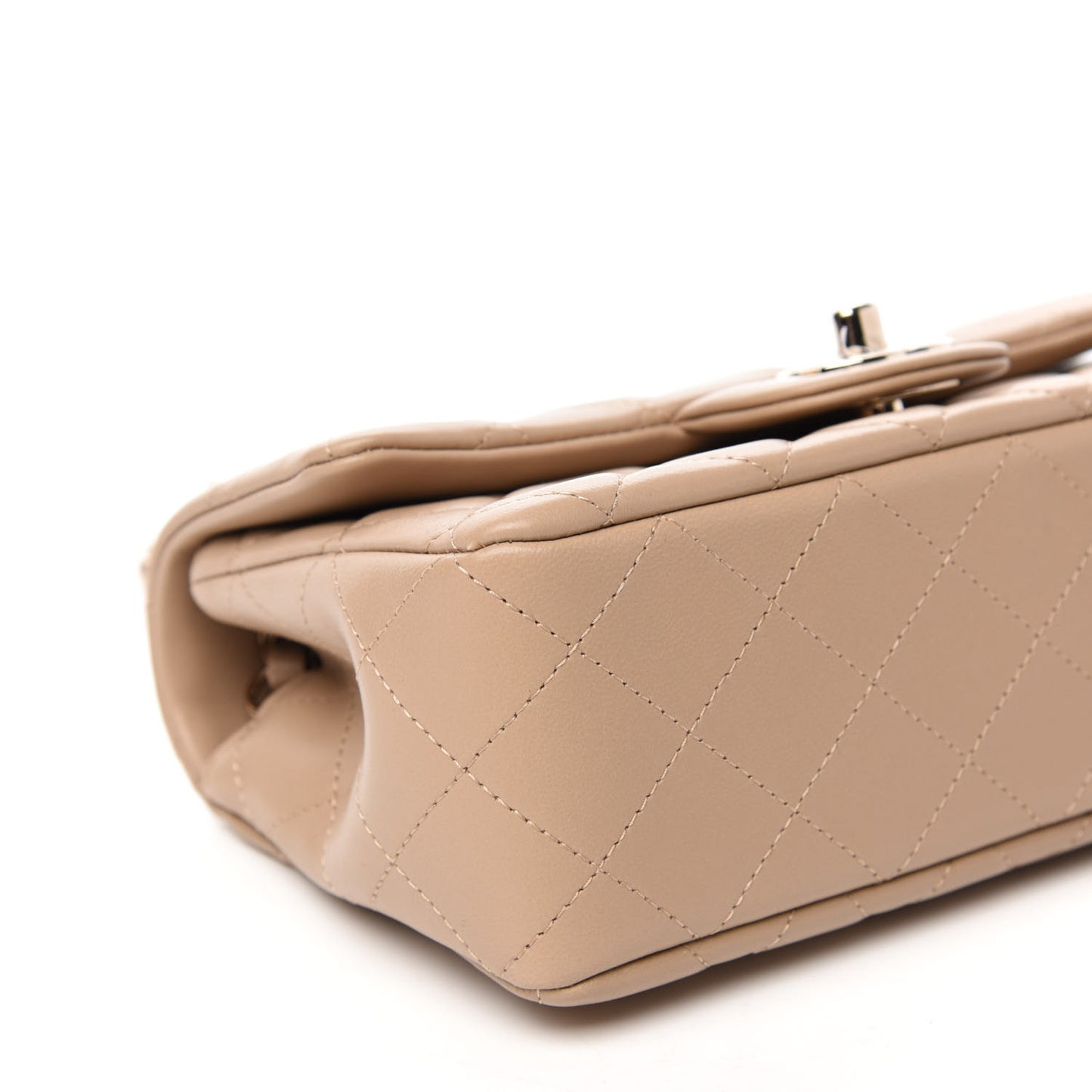Lambskin Quilted Mini Rectangular Flap Dark Beige