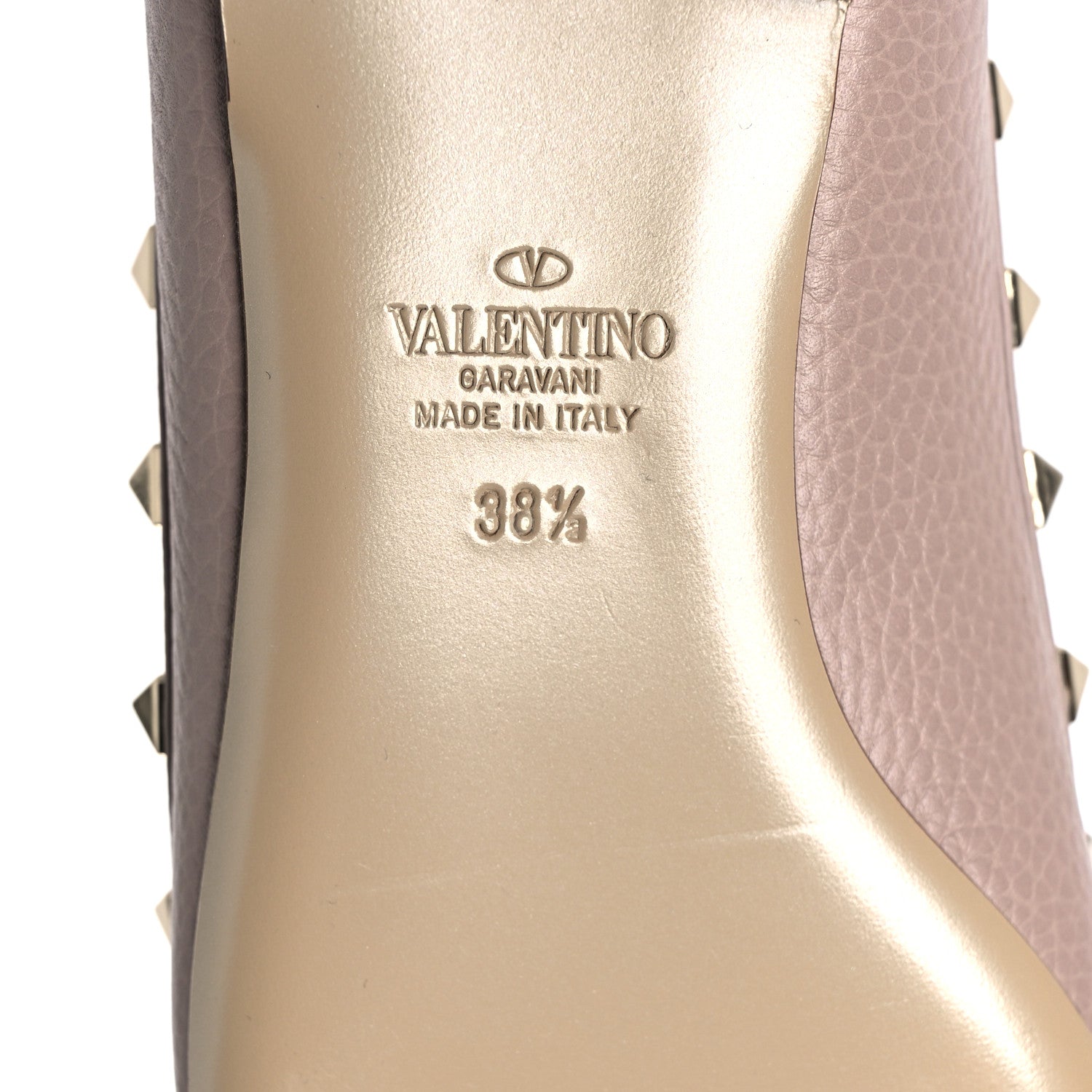 Valentino Garavani Pebbled Calfskin Rockstud Ballerina Flats 38.5 Poudre 6 of 8