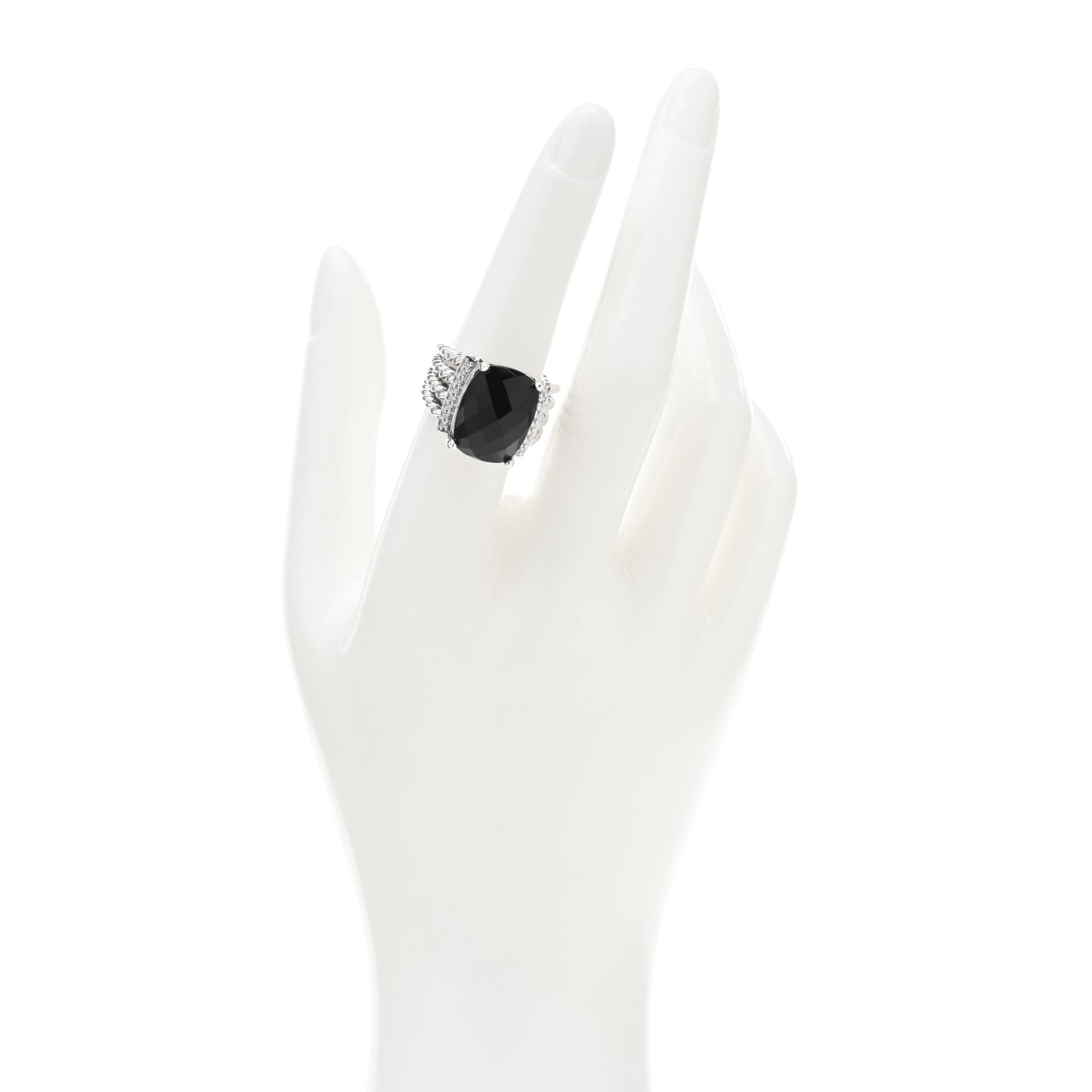 David Yurman Sterling Silver Diamond Black Onyx 16mm Wheaton Ring 55 7.25 2 of 4