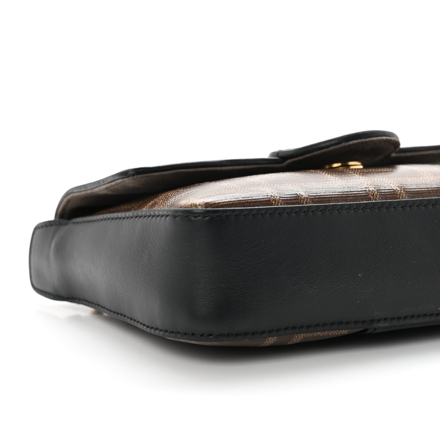 Glazed Fabric Vitello Century FF 1974 Stamp Patch Mini Double F Crossbody Bag Mogano Panna Black