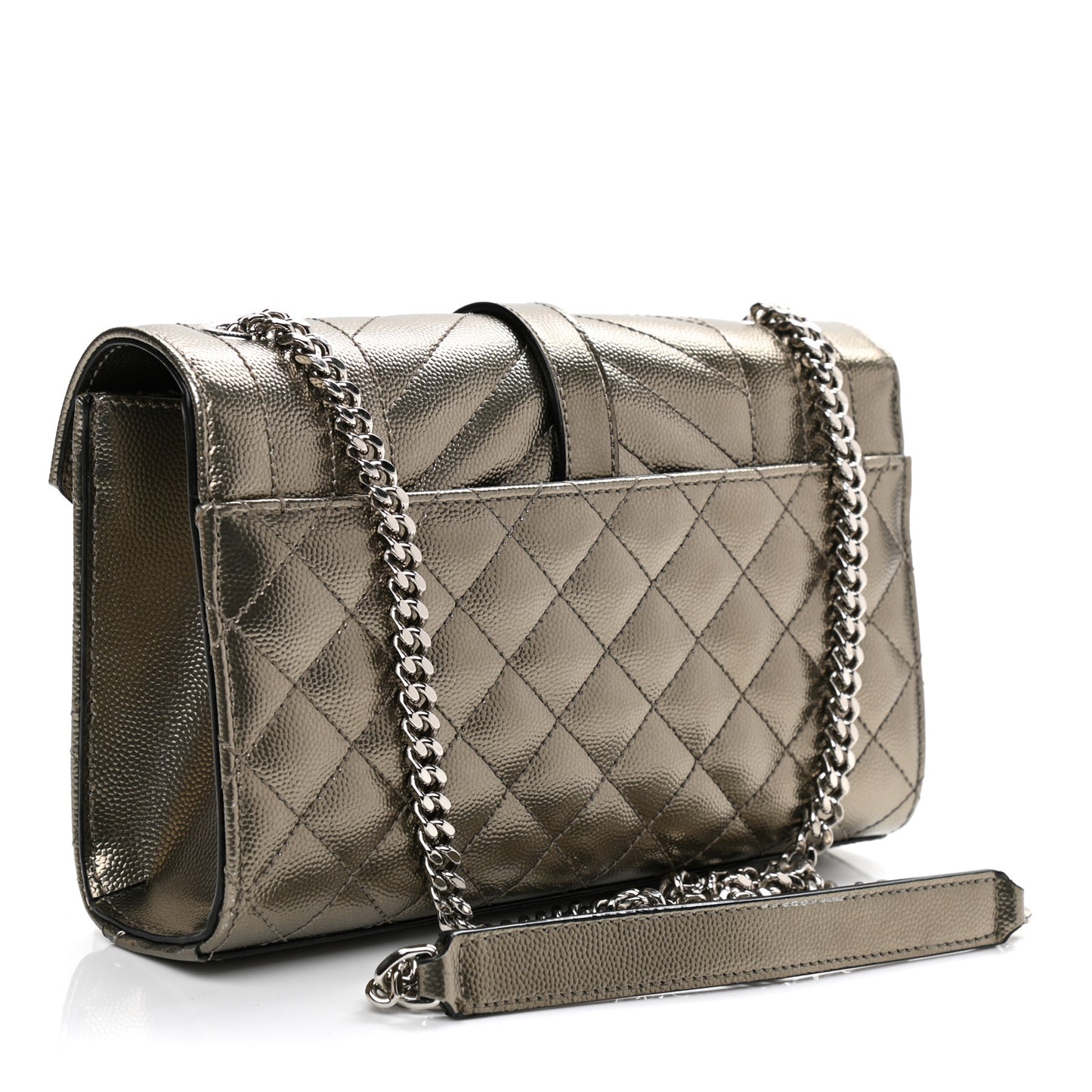 Metallic Grain De Poudre Textured Mixed Matelasse Triquilt Small Monogram Satchel Gold