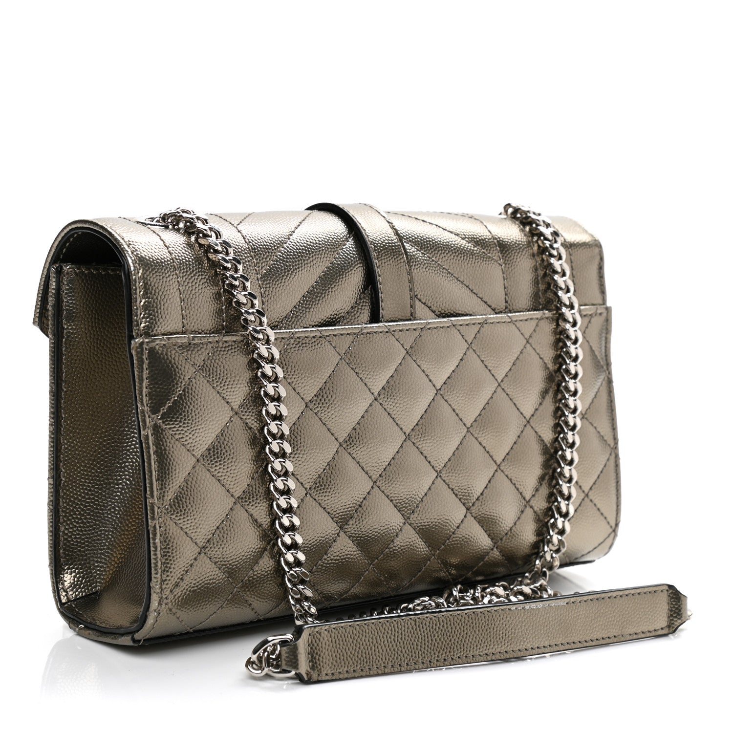 Saint Laurent Metallic Grain De Poudre Textured Mixed Matelasse Triquilt Small Monogram Satchel Gold 3 of 10