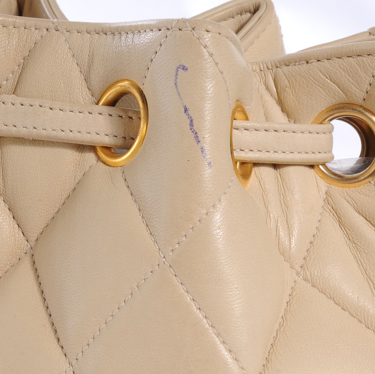 Lambskin Drawstring Shoulder Bag Beige