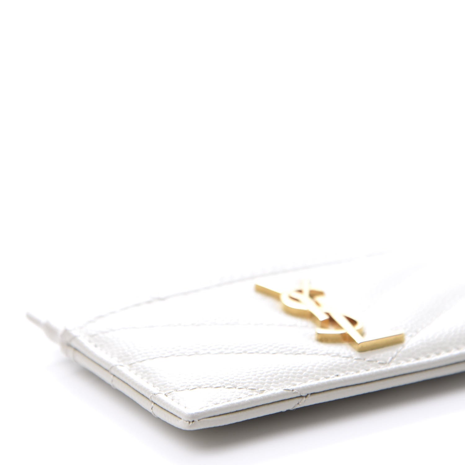 Saint Laurent Grain De Poudre Matelasse Chevron Monogram Credit Card Case Blanc Vintage 7 of 8