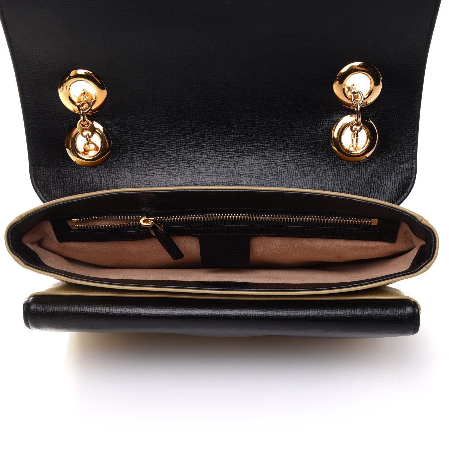 Gucci Azalea Calfskin Bi-Color Small Marina Chain Shoulder Bag Beige Black 4 of 10