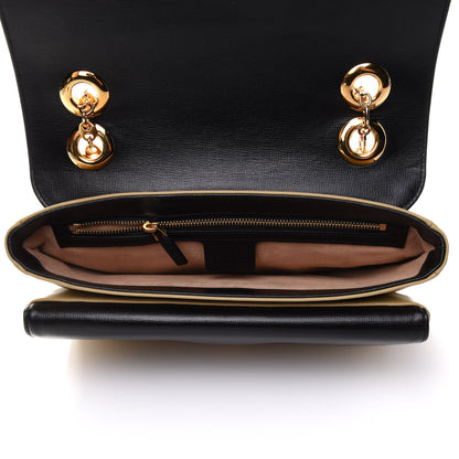 Gucci Azalea Calfskin Bi-Color Small Marina Chain Shoulder Bag Beige Black 4 of 10