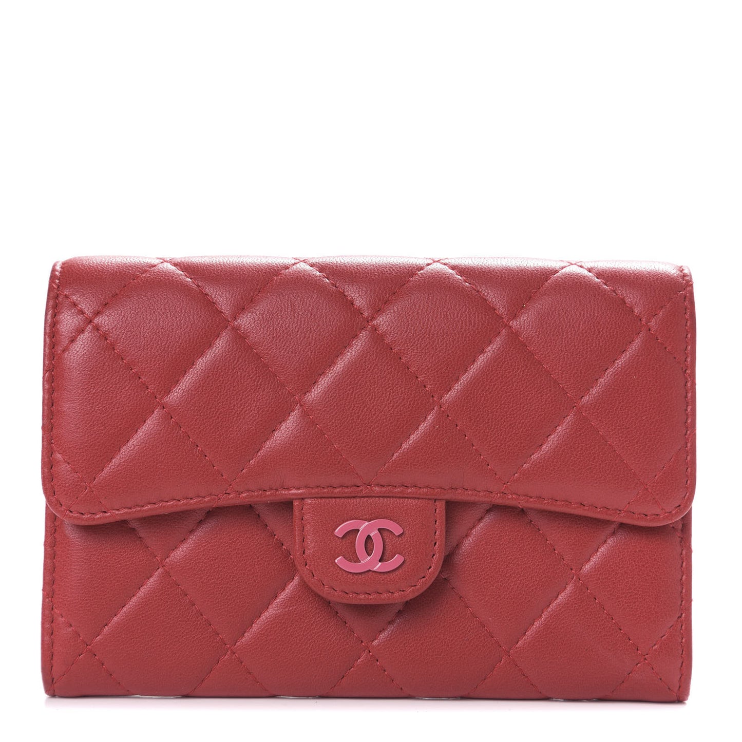Lambskin Quilted Small Flap Wallet Red