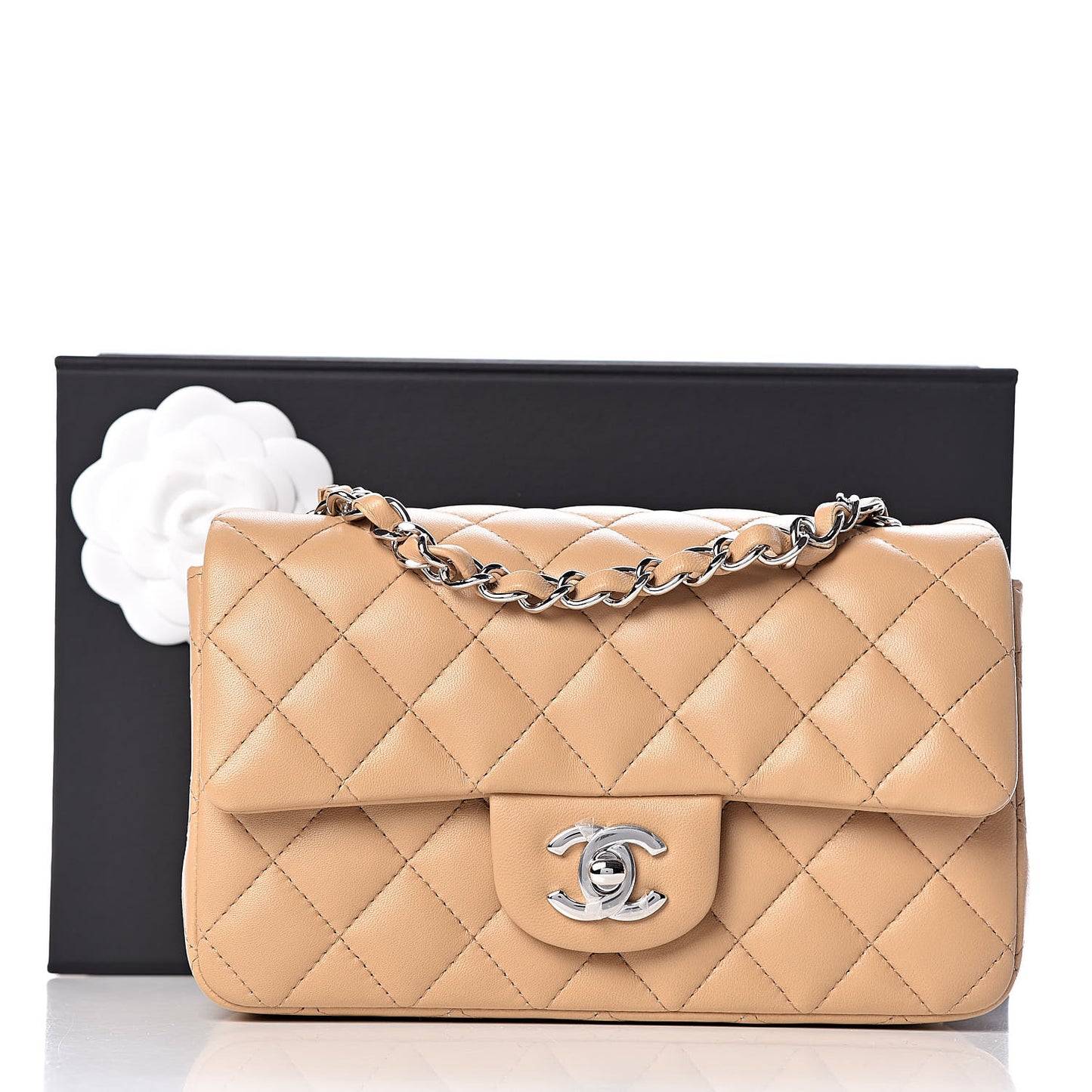 Lambskin Quilted Mini Rectangular Flap Beige