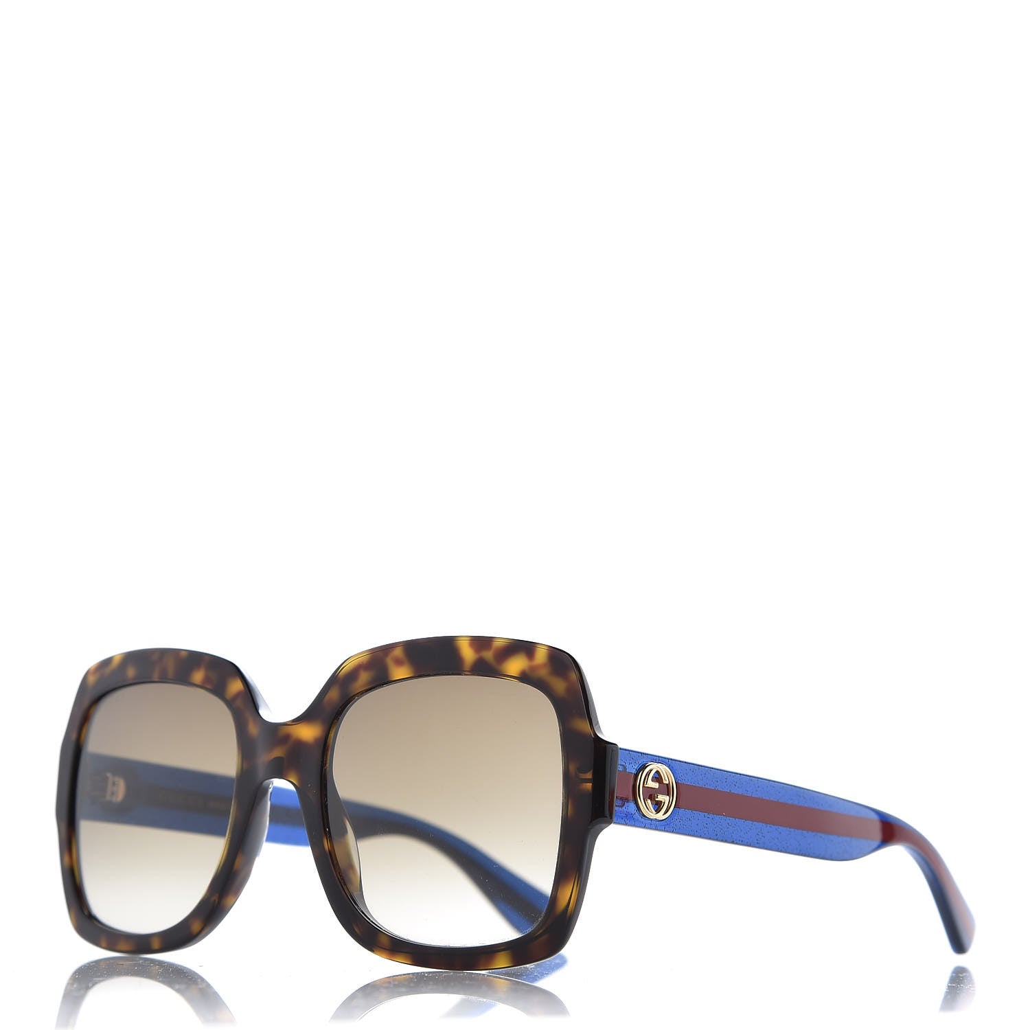 Gucci Oversize Square Web GG 0036S Sunglasses Tortoise 1 of 8