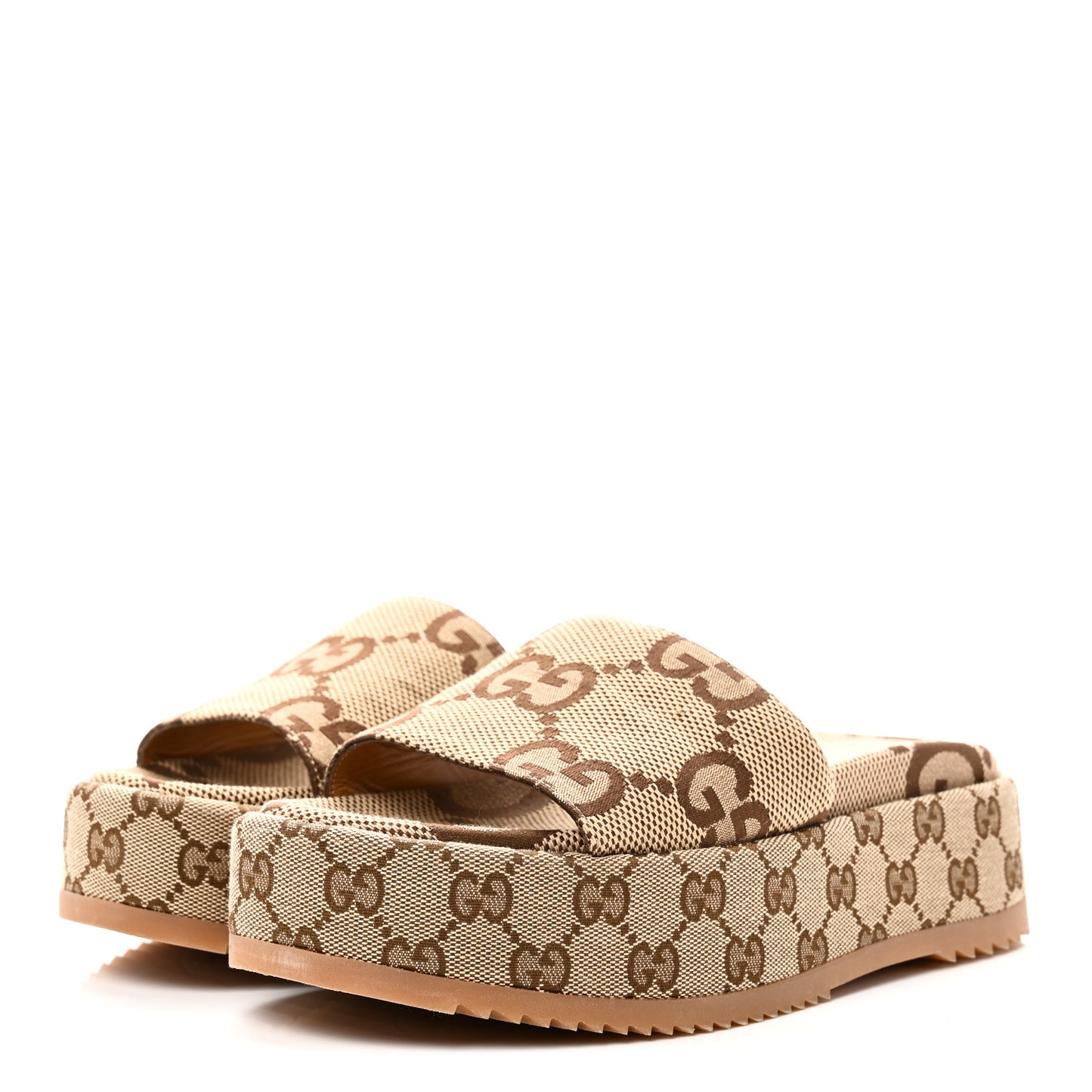 Monogram Maxi GG Angelina Platform 55mm Slide Sandals 37 Camel Ebony