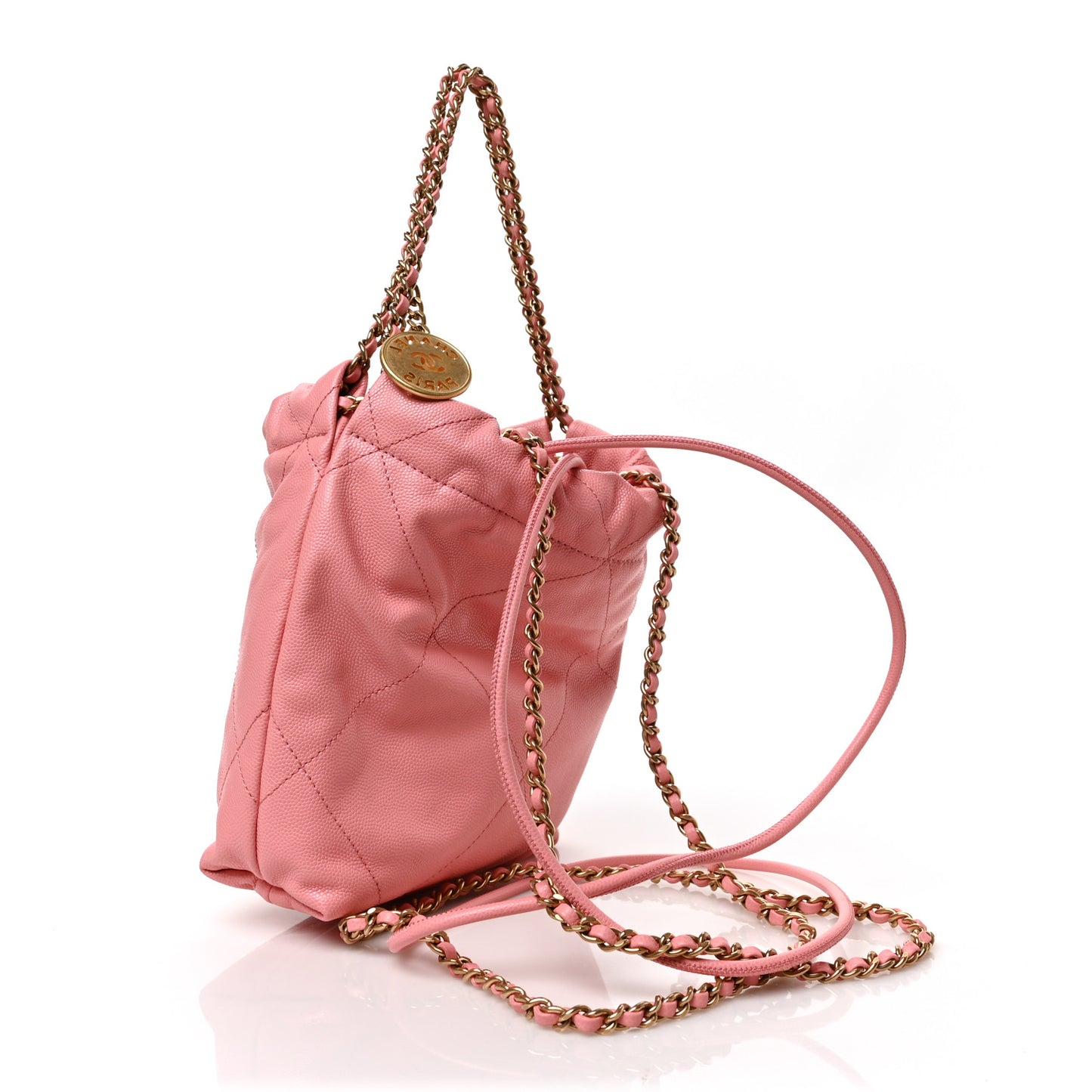 Shiny Caviar Quilted Mini Chanel 22 Coral