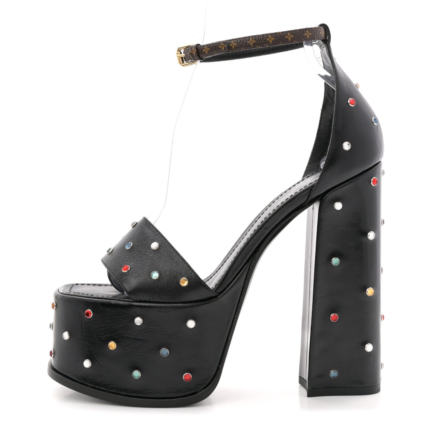 Calfskin Studded Fame Platform Sandals 37 Black