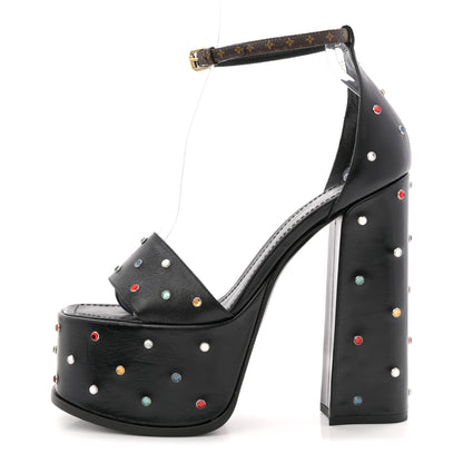 Louis Vuitton Calfskin Studded Fame Platform Sandals 37 Black 1 of 12
