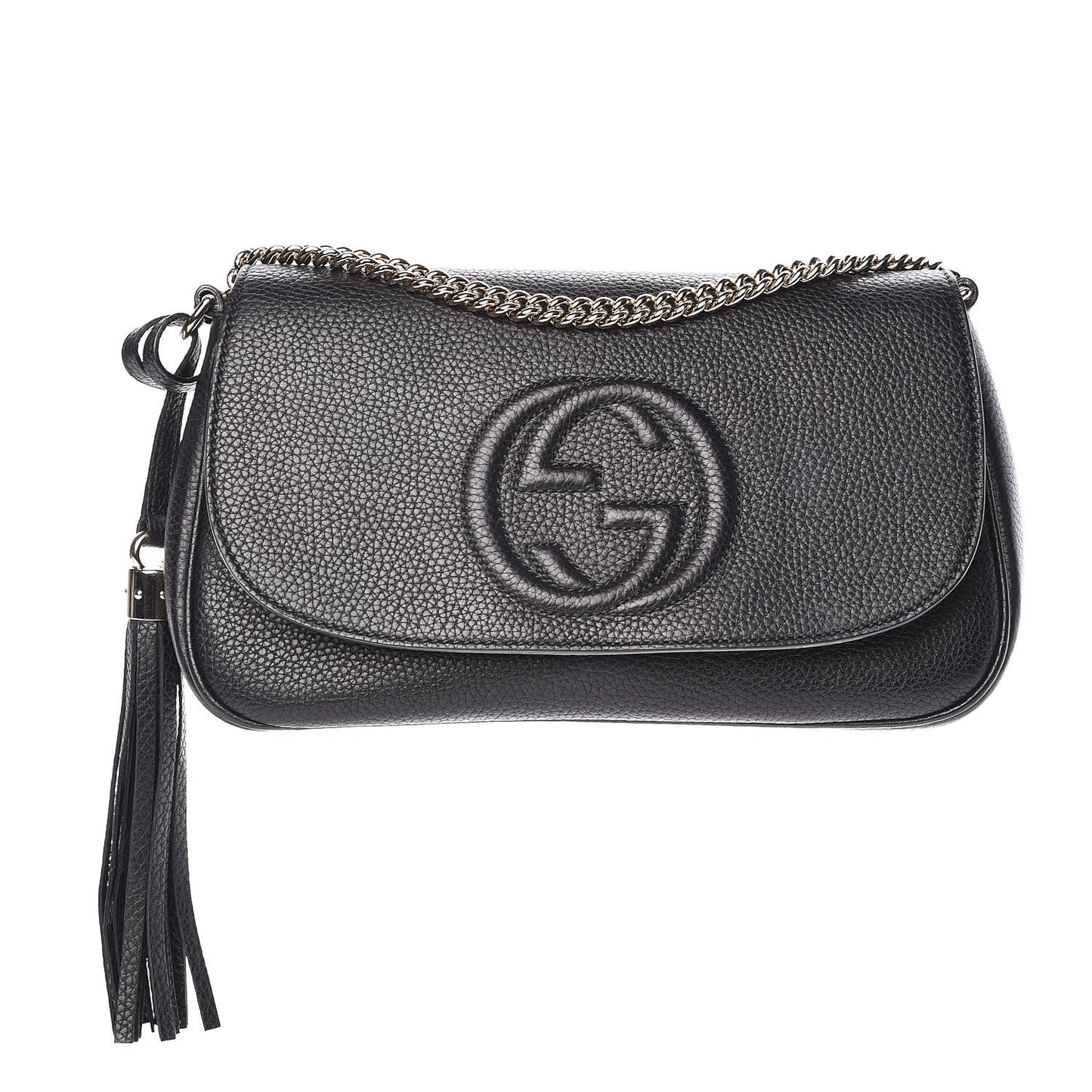 Pebbled Calfskin Medium Soho Flap Crossbody Black