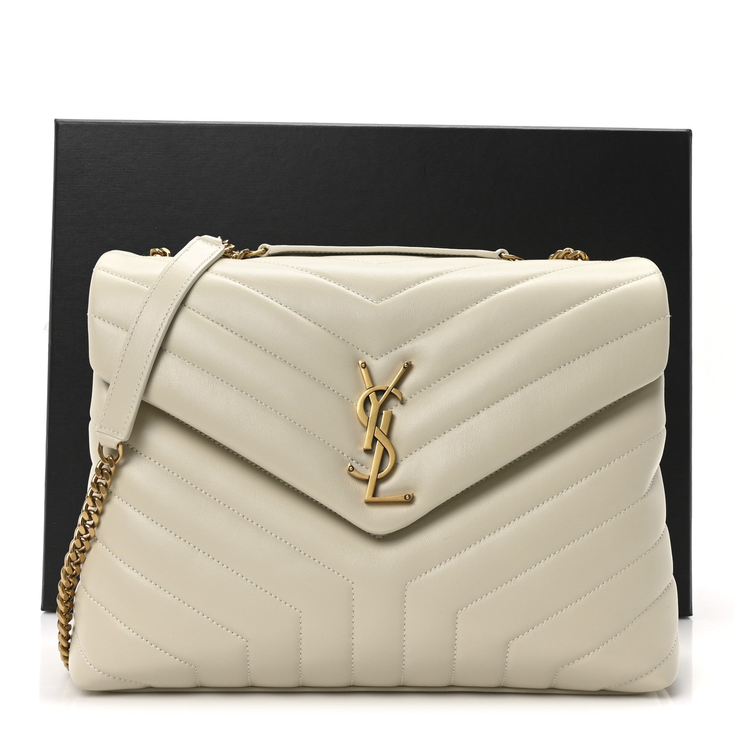 Saint Laurent Calfskin Y Quilted Monogram Medium Loulou Chain Satchel Crema Soft 11 of 11