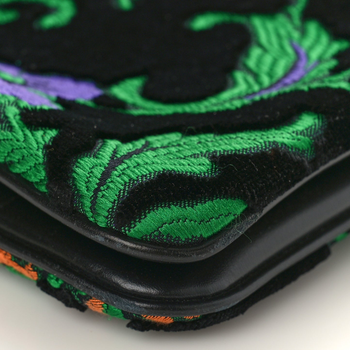 Velvet Jacquard Floral Embroidered Large Arli Top Handle Bag Black Green Multicolor