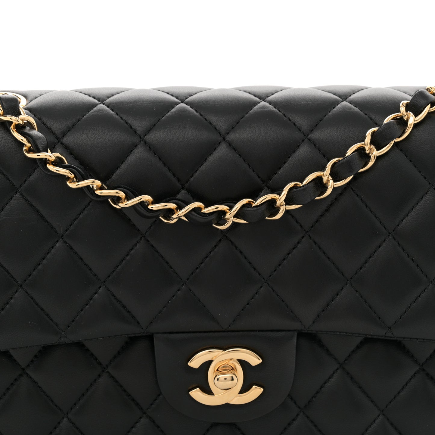 Lambskin Quilted Medium Double Flap Black