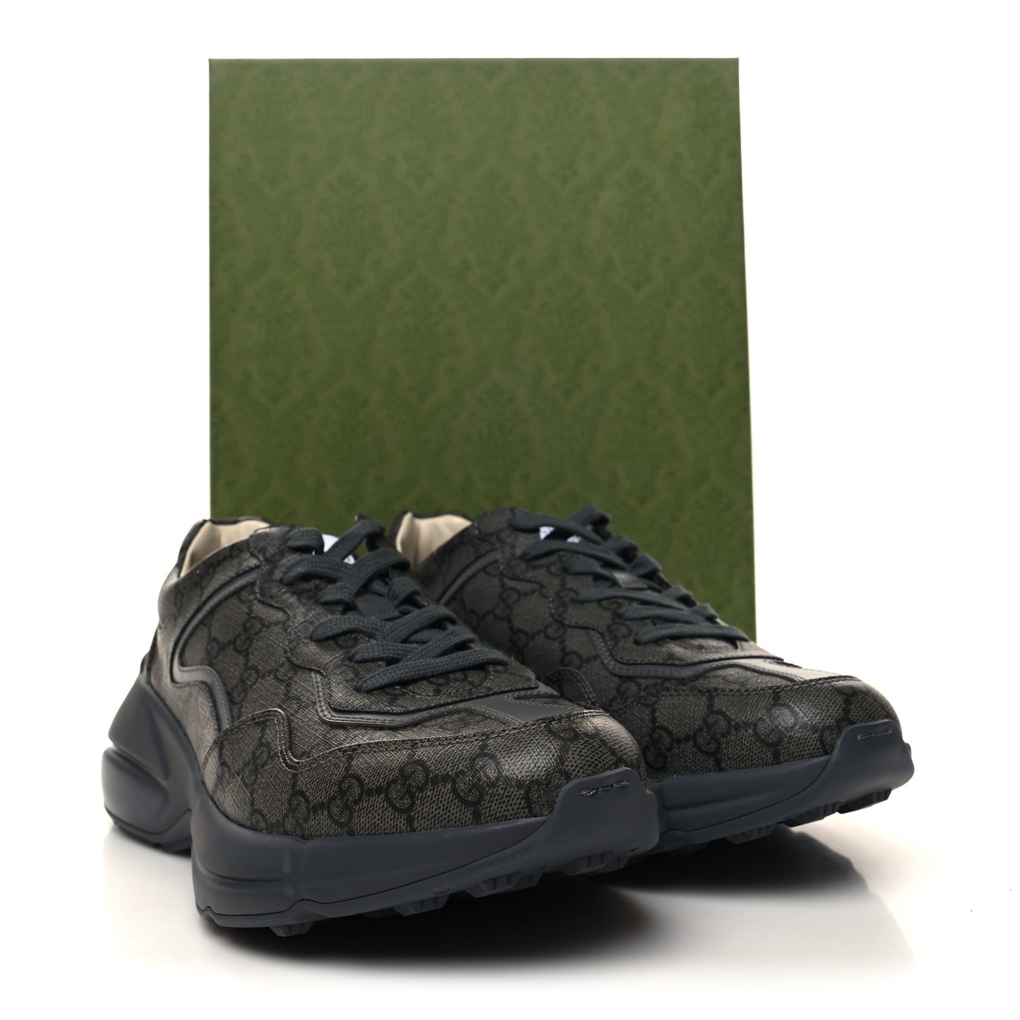 GG Supreme Monogram Apollo Calfskin Mens Rhyton Sneakers 10 Grey Black Graphite Grey