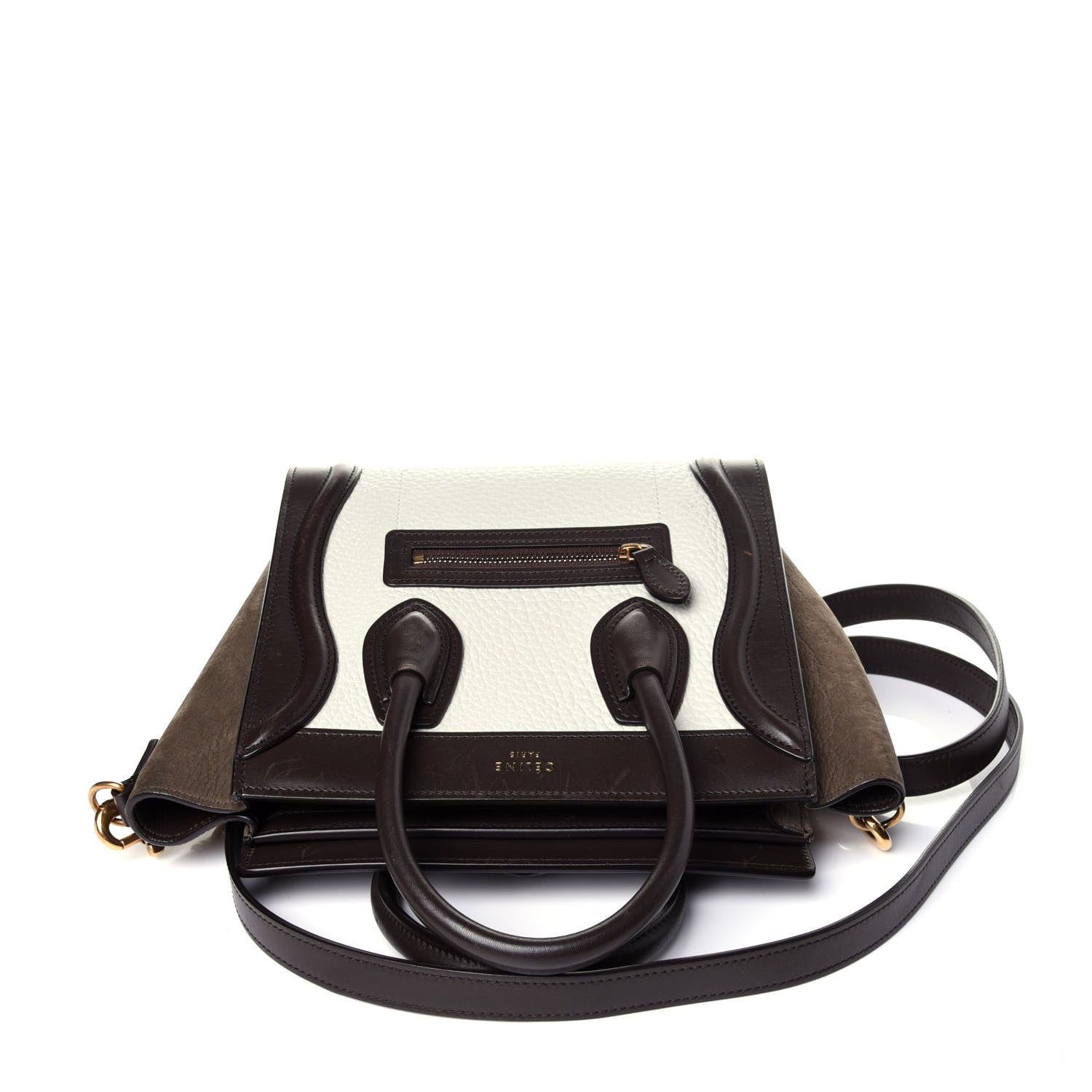 Celine Bullhide Calfskin Suede Nano Tri-Color Luggage White 10 of 14