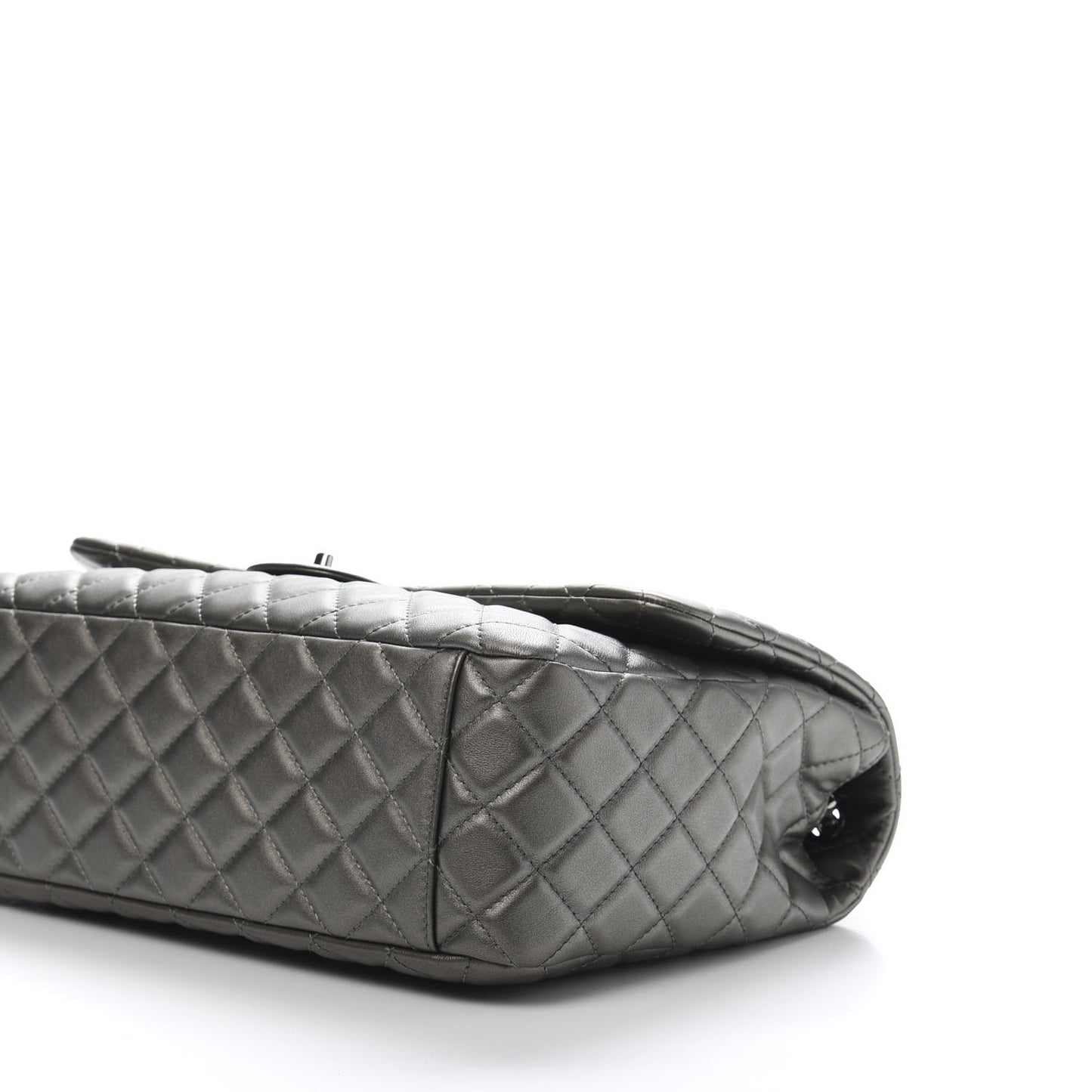 Metallic Calfskin Quilted Small XXL Travel Flap Bag Dark Silver