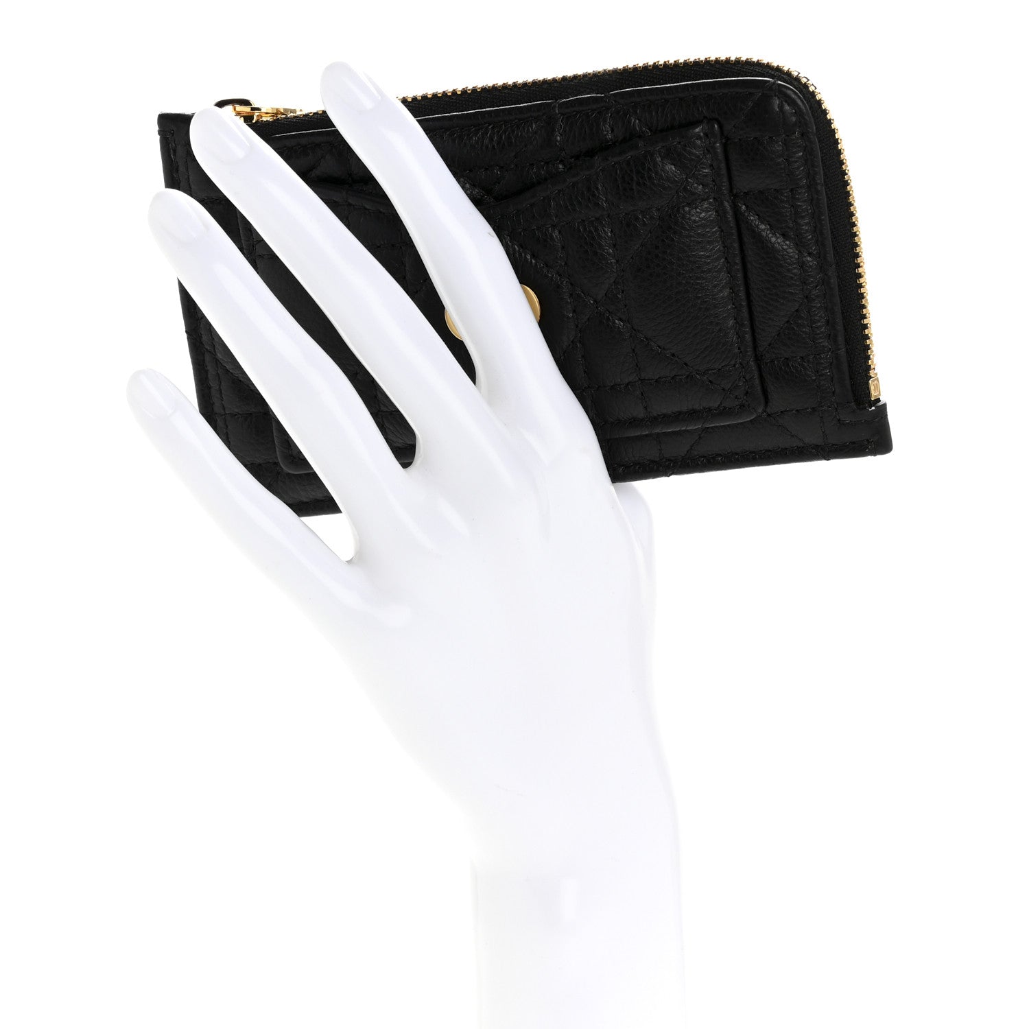 Christian Dior Supple Calfskin Cannage Caro Cosmos Zipped Card Holder Black 3 of 18