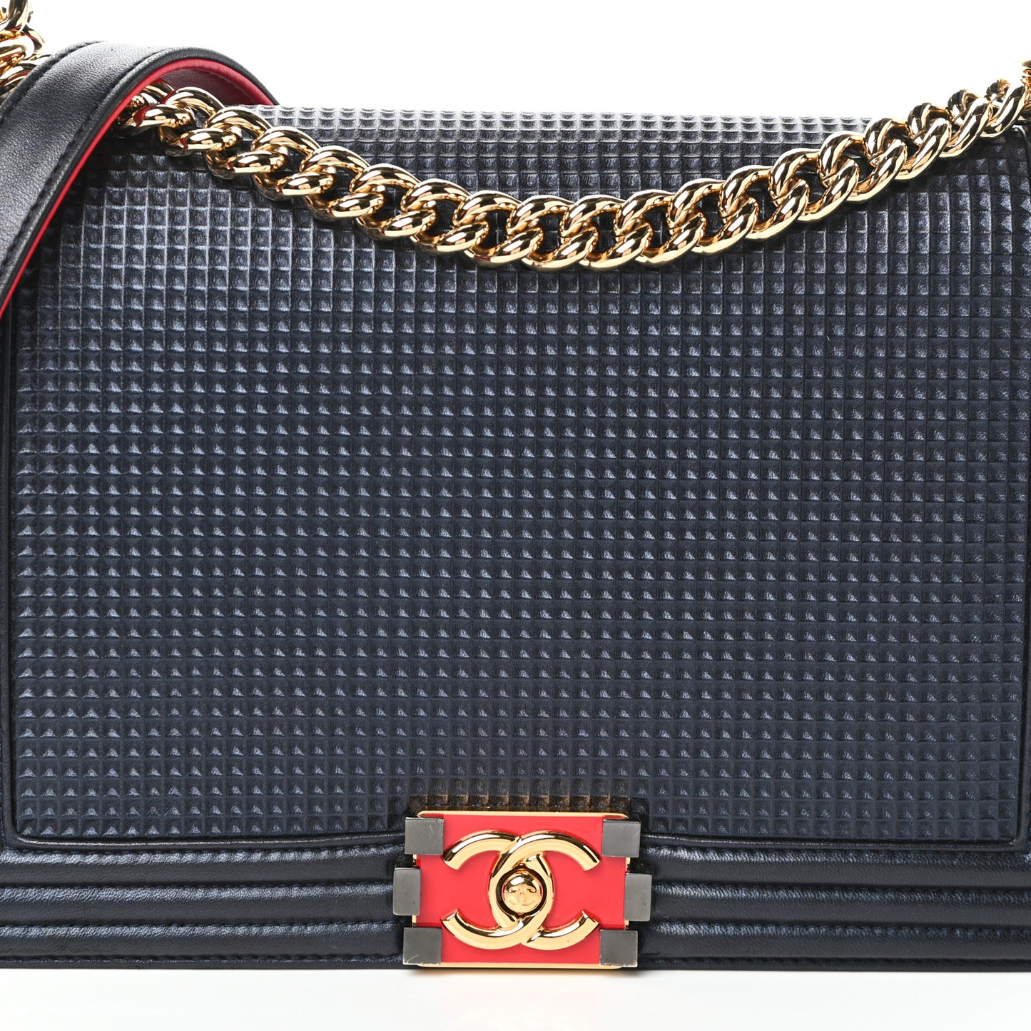 Lambskin Embossed New Medium Boy Cube Flap Navy