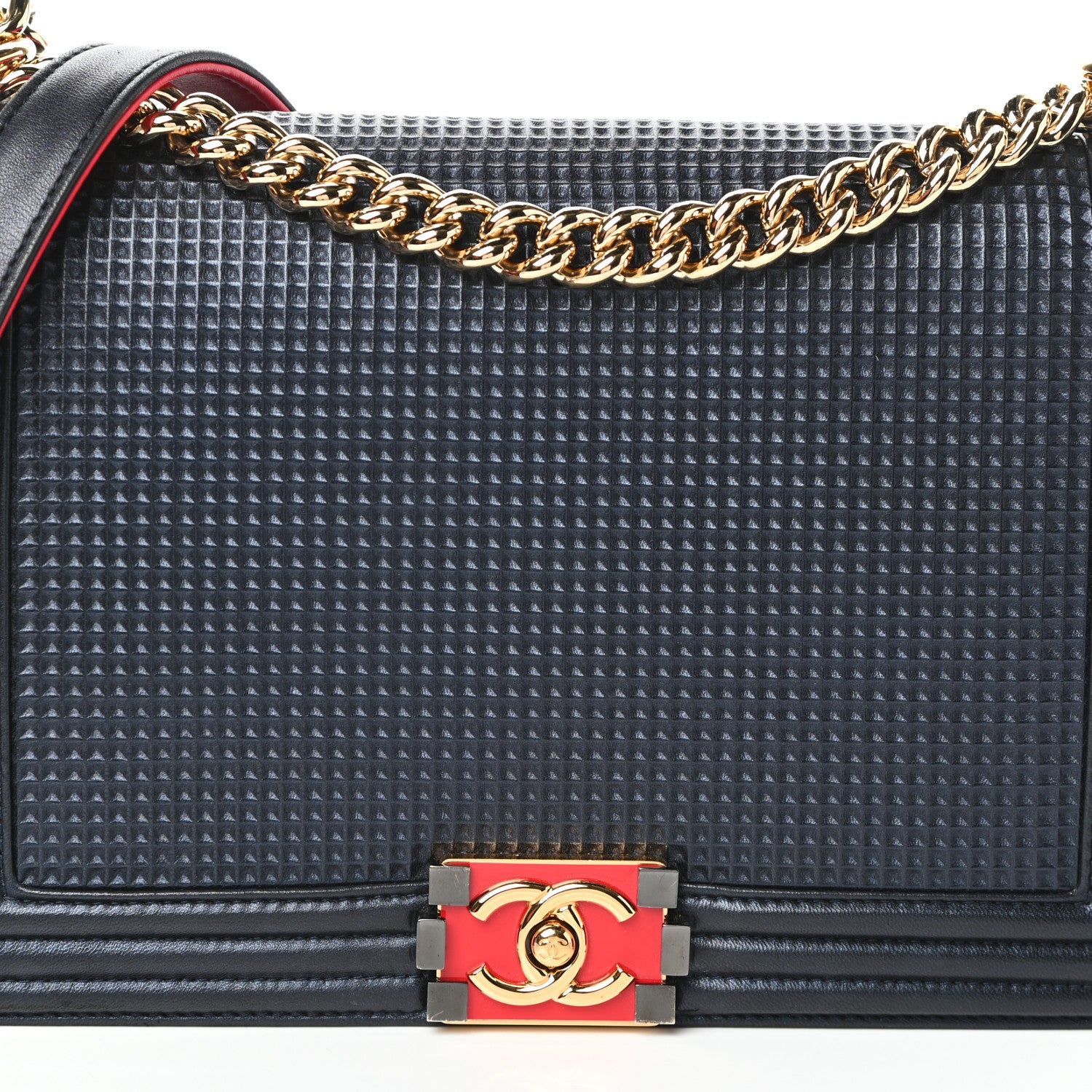 Chanel Lambskin Embossed New Medium Boy Cube Flap Navy 8 of 10